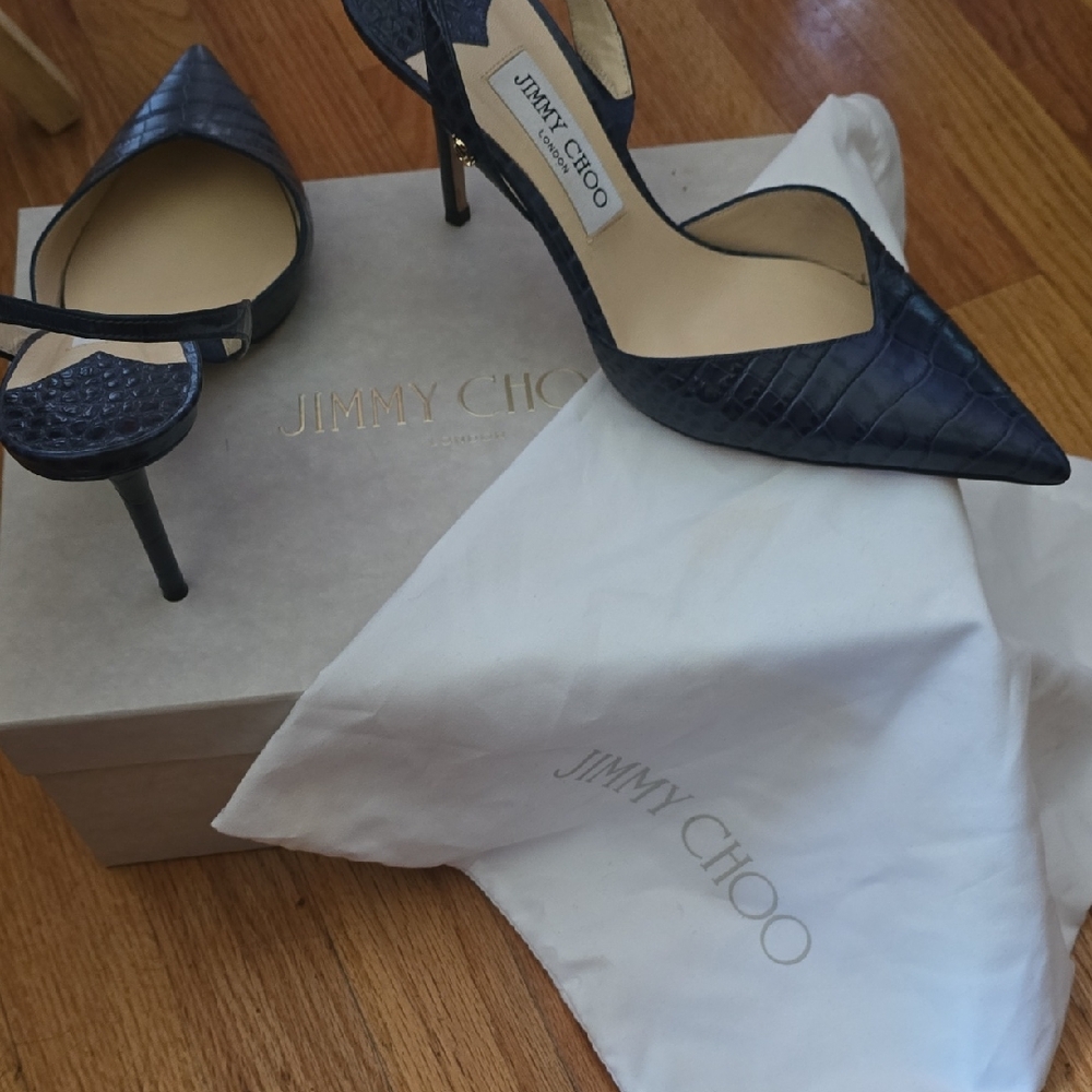 Jimmy Choo Dark Blue Croc-Patterned Heels